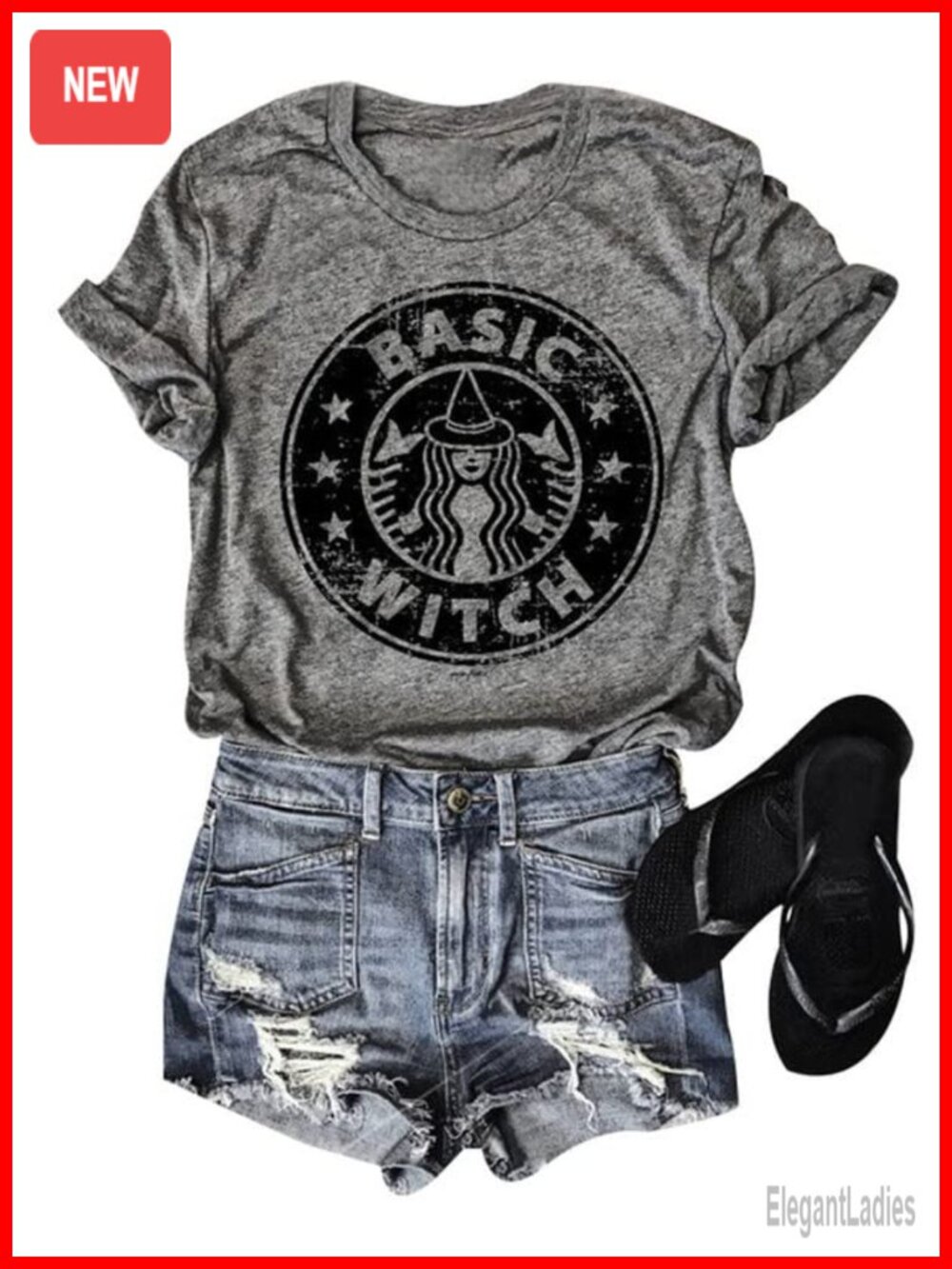 Basic Witch Halloween Graphic Tee Short Sleeve Crew Neck Womens T-Shirt